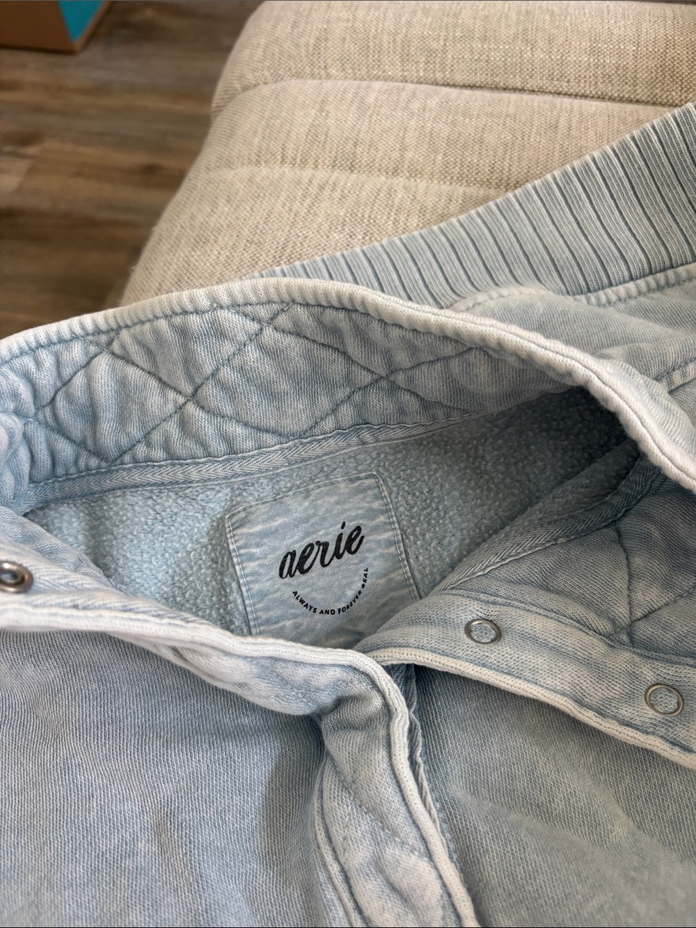 aerie Light Blue Quilted Snap-Front Jacket